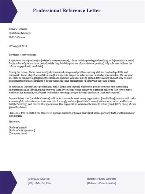 Professional Reference Letter Template | PDF