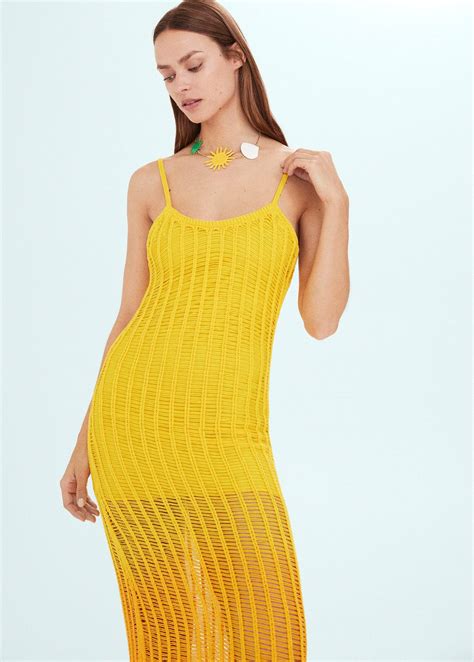 Knitted Dress With Openwork Panels Women Mango United Kingdom