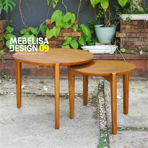 Meja Tamu Bulat Susun Nesting Table Kayu Jati