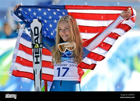 Bronze Medalist Lindsey Vonn Of The United States Holds The Stars And