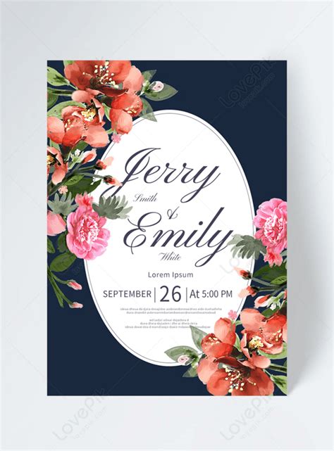 Blue flowers oval border wedding invitation template image_picture free ...