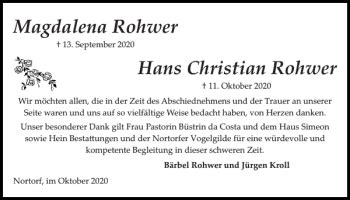 Traueranzeigen Von Hans Christian Rohwer Magdalena Rohwer Sh Z Trauer