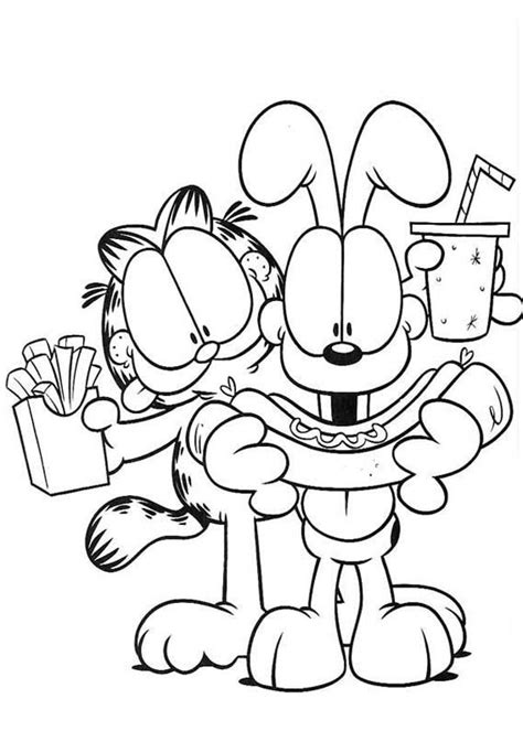 Garfield Eating Junk Food with Odie Coloring Page - NetArt