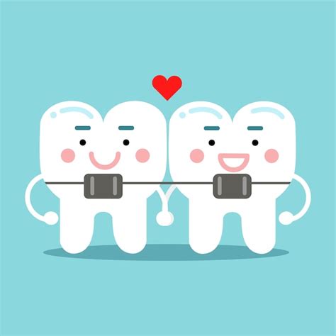 Personajes De Dientes De Dibujos Animados Sonriente Lindo Con Soporte