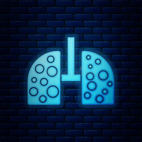 Glowing Neon Virus Cells In Lung Icon Isolated On Brick Wall Background