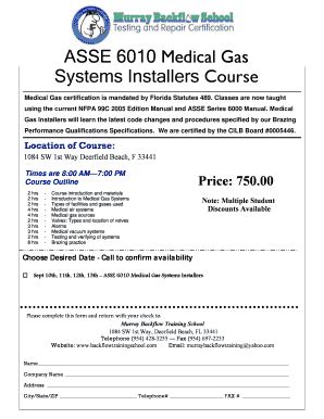 Fillable Online Asse Medical Gas Systems Installers Course Fax