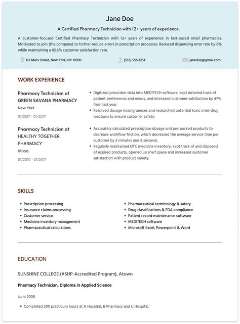 10+ Pharmacy Technician Resume Skills & Samples | CakeResume