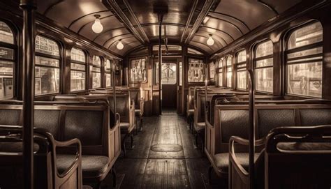 Premium AI Image | Empty bus interior old fashioned seats vanishing ...