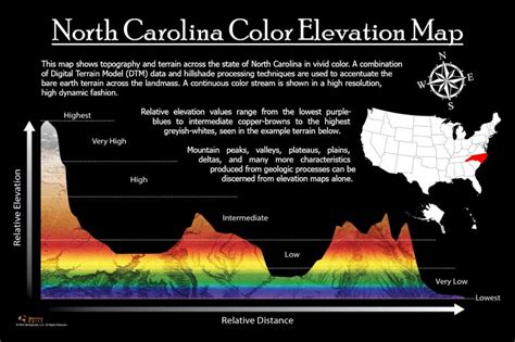 North Carolina Color Elevation Map - Etsy