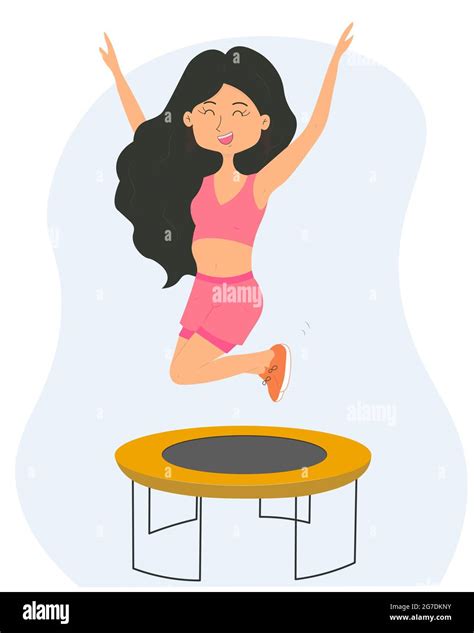 Adorable petite fille de dessin animé sautant sur le trampoline Image