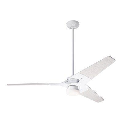 a white ceiling fan with a light on it's side and two blades in the middle