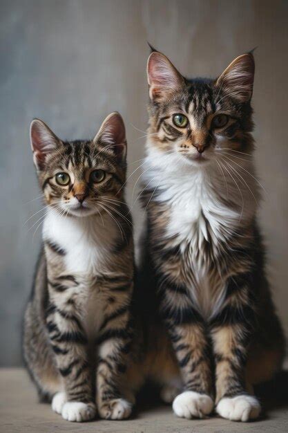 Two Cats Sitting Side By Side Premium Ai Generated Image