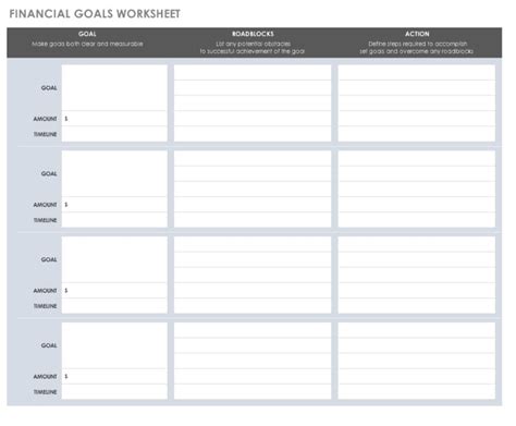 Financial Goals Worksheet Template | Free Excel Templates