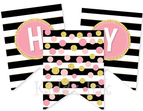 Happy Birthday Banner for Pink Gold Birthday Black White - Etsy