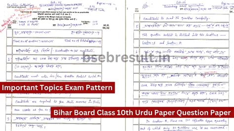 Bihar Board Class 10th Urdu Model Question Paper Important Topics Exam