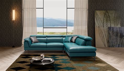 Lucca Turquoise Leather Sectional Sofa