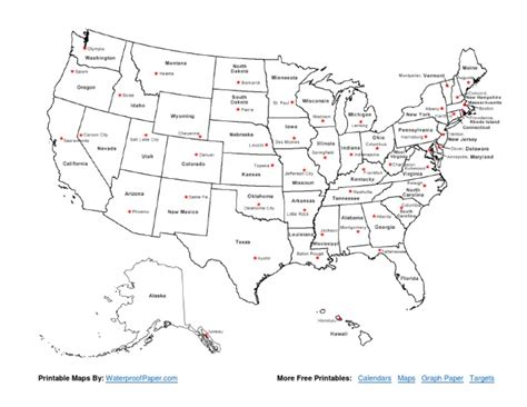 Printable Map of The Us With States and State Capitals Labeled | PDF