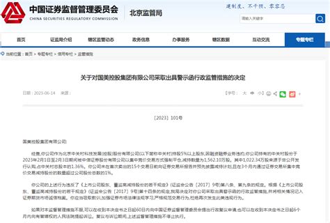 国美控股被出具警示函，事涉所持中关村股份被强平事件持股公司公告