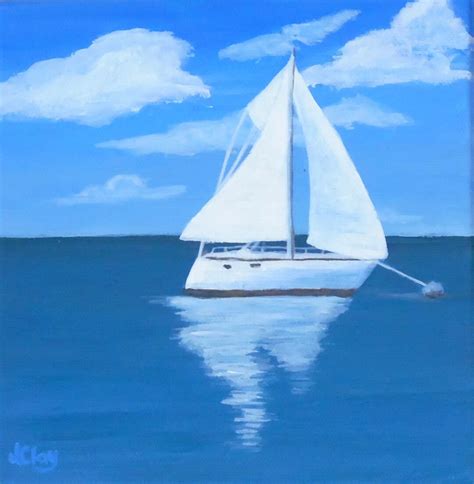 Ocean Painting on Canvas, Sailboat Painting, Original Sea Painting, Nautical Painting tranquil ...