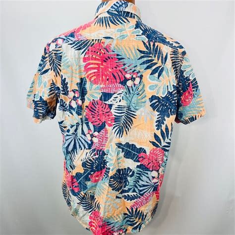 Izod Saltwater Reverse Print Hawaiian Aloha XL Shirt Palm Leaves