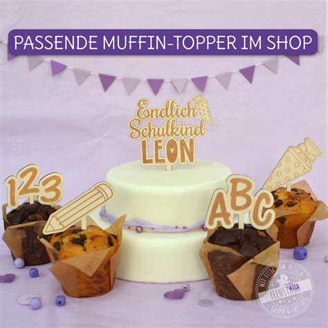 Cake Topper aus Holz mit Namen Tortendeko für Einschulung