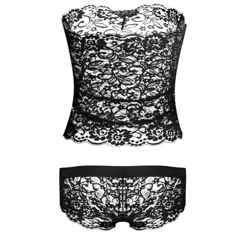 Women Sexy Sleep Tops Lace Wrap Solid Color Hollow Out Lingerie Panty Sleepwear Set