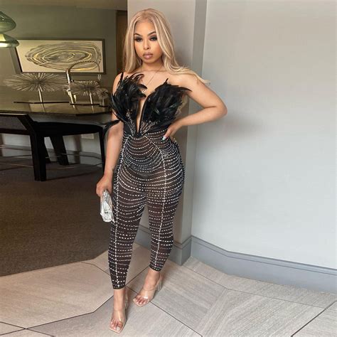 EVE Wholesale EVE Plus Size Feather Patchwork Hot Drill Jumpsuit NY EVEwholesale