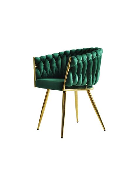 Silla Con Brazos EGIO Metal Cromado Dorado Tapizado Velvet Verde Oscuro