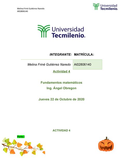 Actividad 4 Fundamentos Matemáticos Melina TecMilenio Studocu