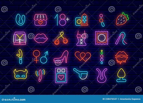 Sex Marketing Neon Icon Collection Adult Accessory Intimate Store Light Logotype Design