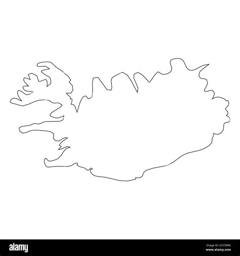 Iceland Solid Black Outline Border Map Of Country Area Simple Flat