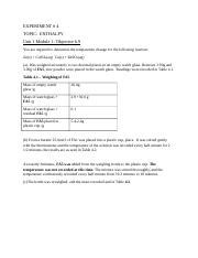 Enthalpy Chemistry Lab Docx Experiment Topic Enthalpy Unit