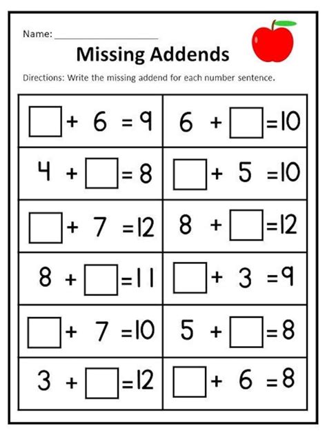 10 Printable Missing Addends Worksheets Numbers 1 20 For Etsy Denmark