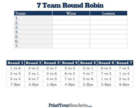 Printable Team Round Robin Tournament Team Schedule Beer Olympic