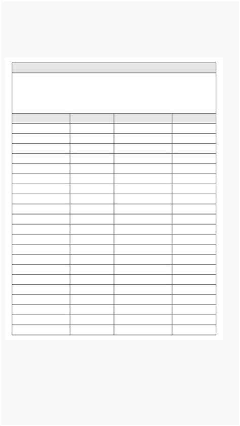 4 Column Blank Template Table Template Bill Tracker Printable