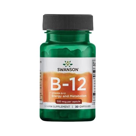 Swanson Vitamin B12 Cyanocobalamin 500 Mcg 30 Capsules Medpak