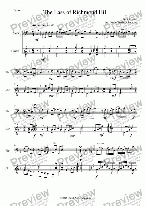 Lass Of Richmond Hill Cello And Guitar Easy Version Sheet Music Pdf