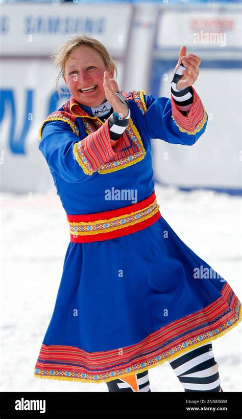 Finlands Tanja Poutiainen Wears A Traditional Costume As She