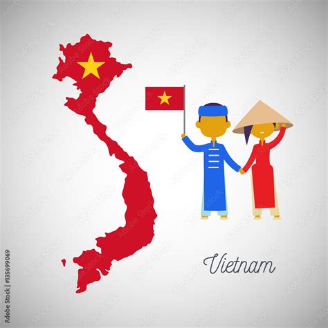 Map Of Vietnam And Vietnamese Flag Cartoon Vector Cartoondealer The