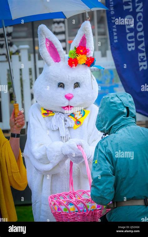 Easter Bunny Gives Out Chocolate Treats From Easter Basket Dundarave