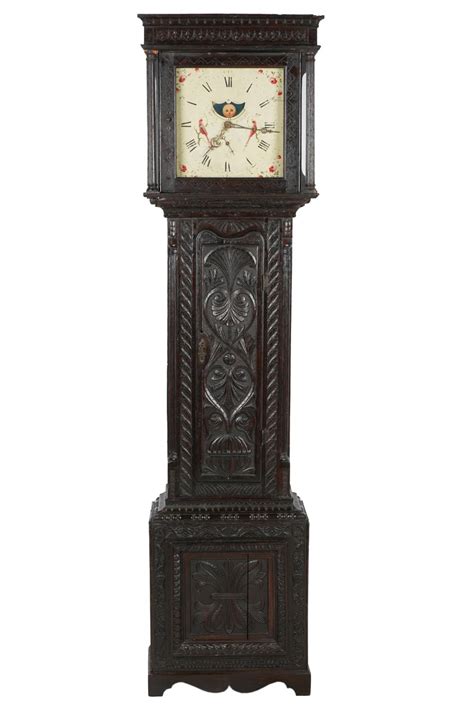 Lot English Jacobean Style Oak Tall Case Clock