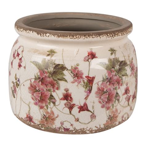 Ce L Planter X Cm Beige Pink Ceramic Flowers Indoor Planter