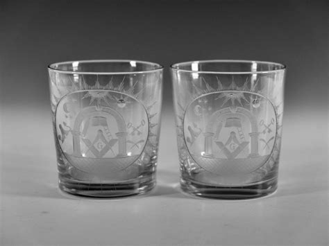 Pair Of Masonic Tumblers English C1820 In Antique Wine Glasses Carafes And Drinking Glasses