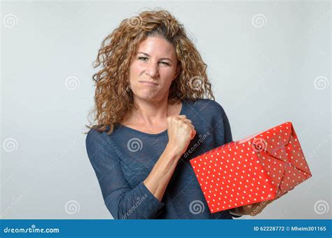 Angry Woman Holding Red T Box Stock Photo Image Of Portrait