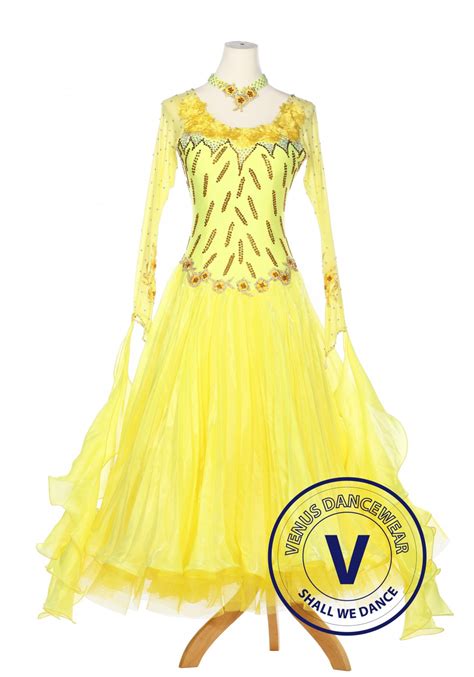 Yellow Ballroom Competition Women Dance Gown Waltz Smooth Foxtrot Standard