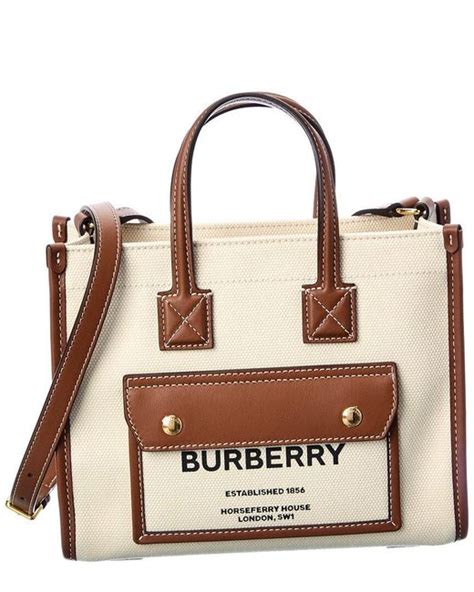 Burberry Freya Mini Canvas Leather Tote In Beige Natural Lyst