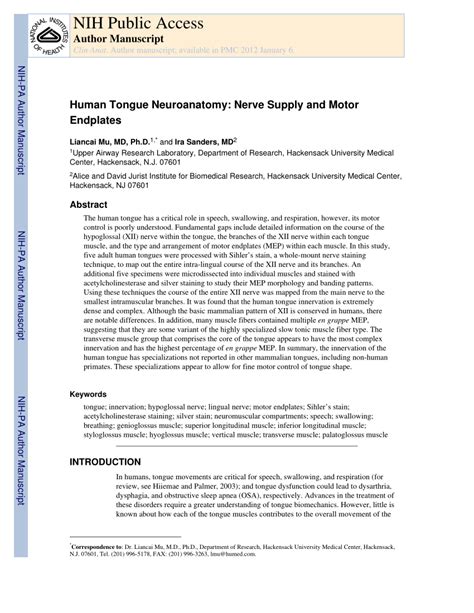 (PDF) Human Tongue Neuroanatomy: Nerve Supply and Motor Endplates