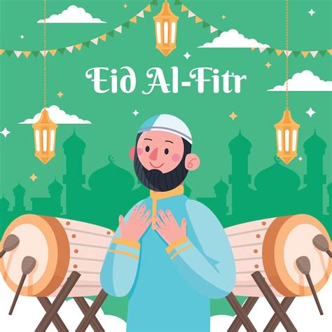 Flache Illustration für islamische Eid al Fitr Feier Kostenlose