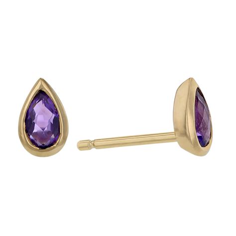 Pear Shaped Amethyst Bezel Set Stud Earrings In Yellow Gold Borsheims