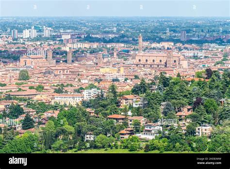 Aerial view of Bologna with his beautiful church and Towers Stock Photo ...